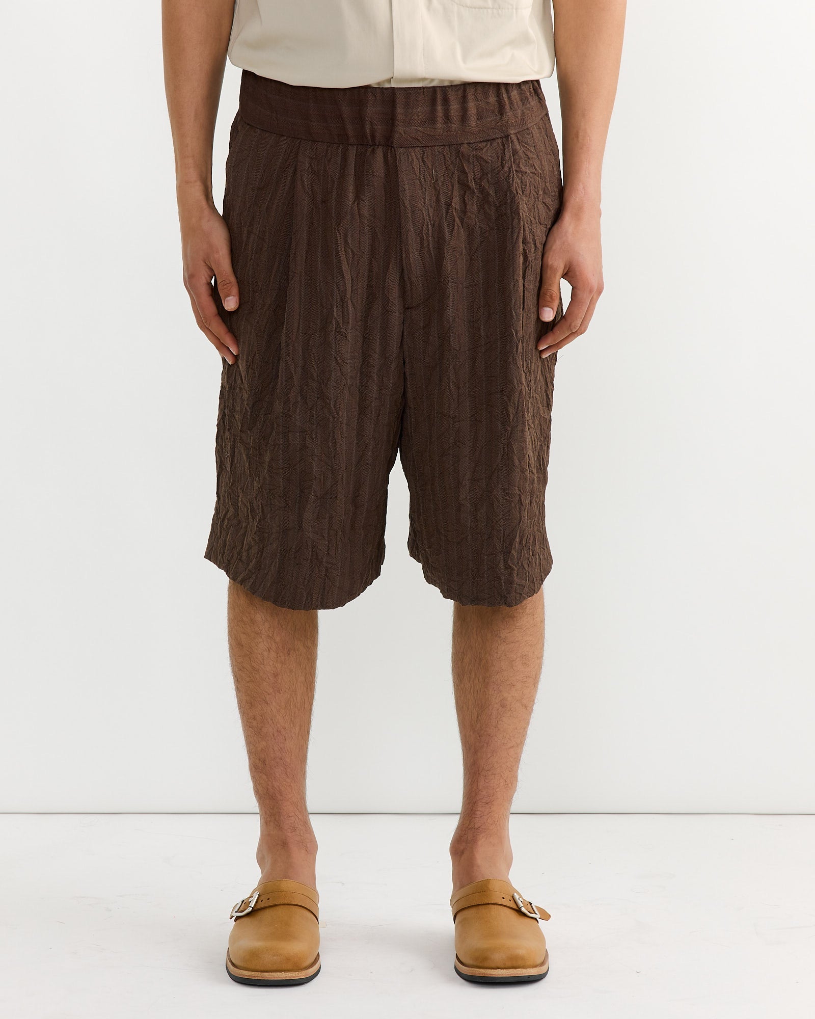 Pleated Bermuda Shorts in Brown