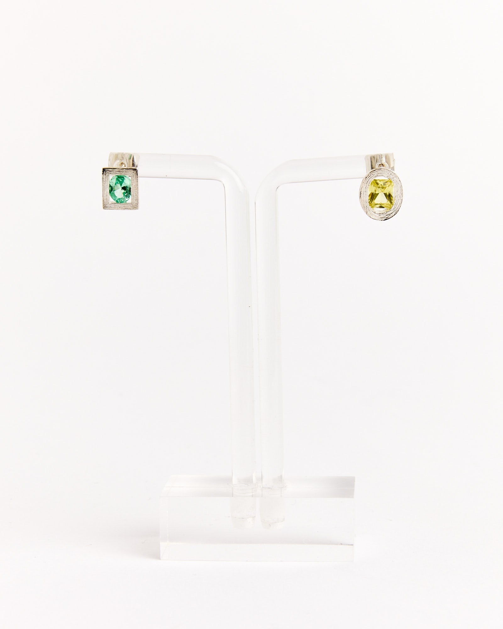 Opposite Earrings in Silver/Green/Yellow