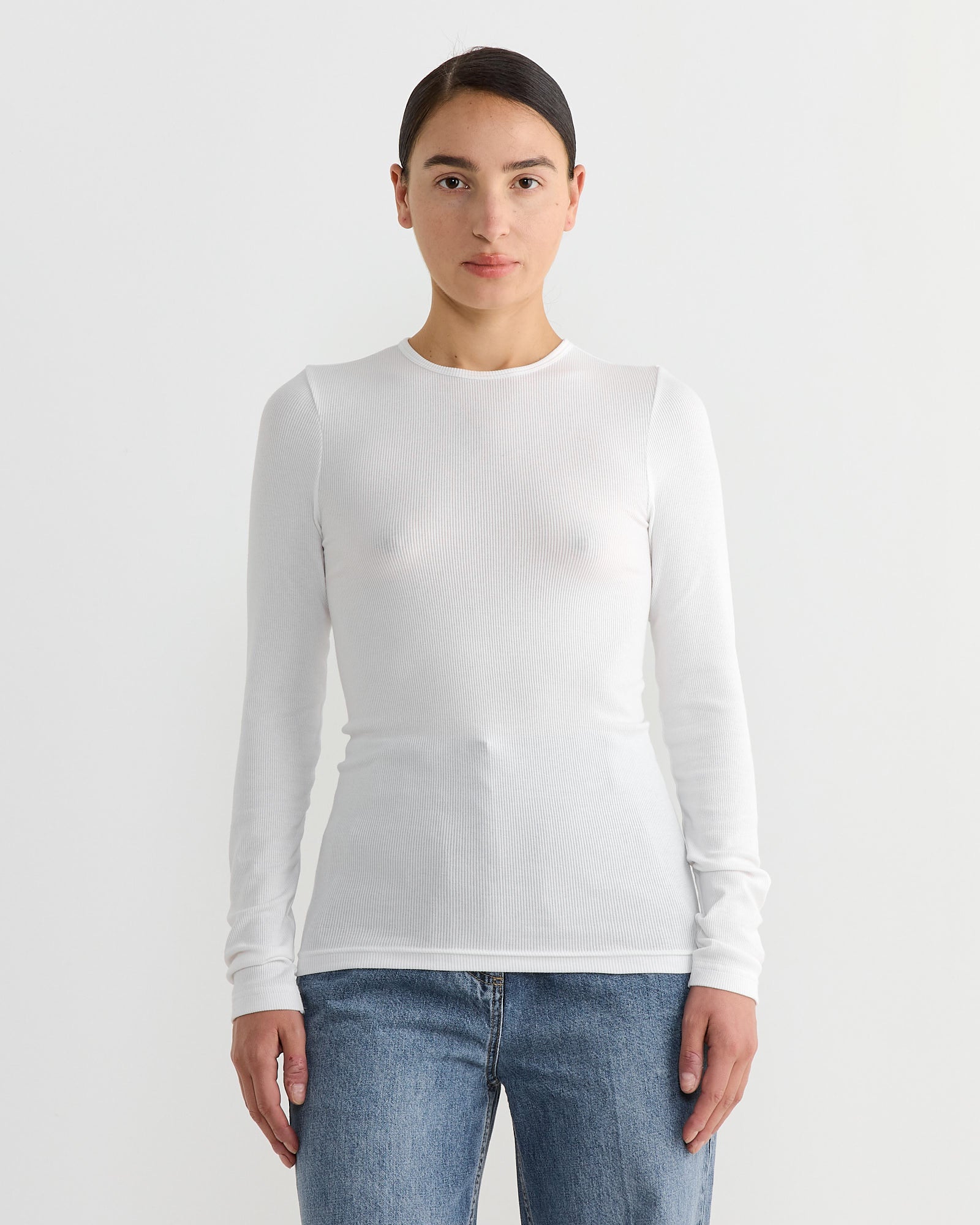 Circular Ribbed Crewneck Pullover in White