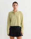 Washable Cashmere Cropped Polo in Light Green