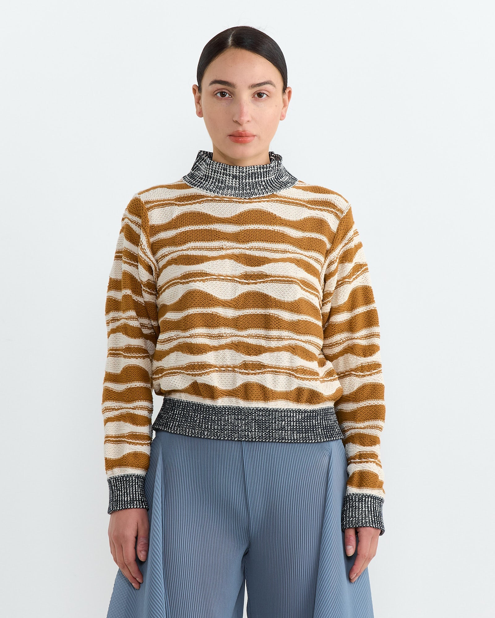 Wave Knit Jumper in Rust Beige Mountain Waves