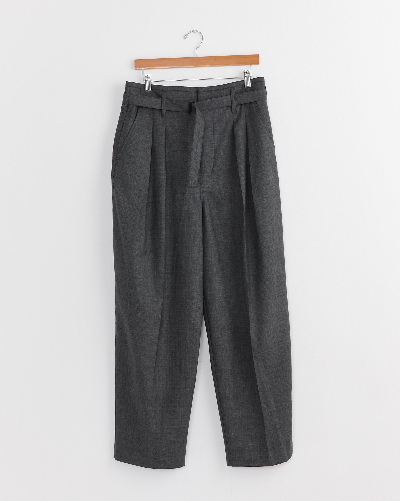 Belted Pleated Pant in Grey Melange