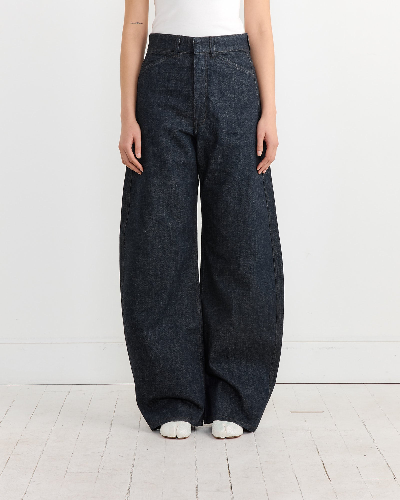 High Waisted Curved Pant in Denim Indigo