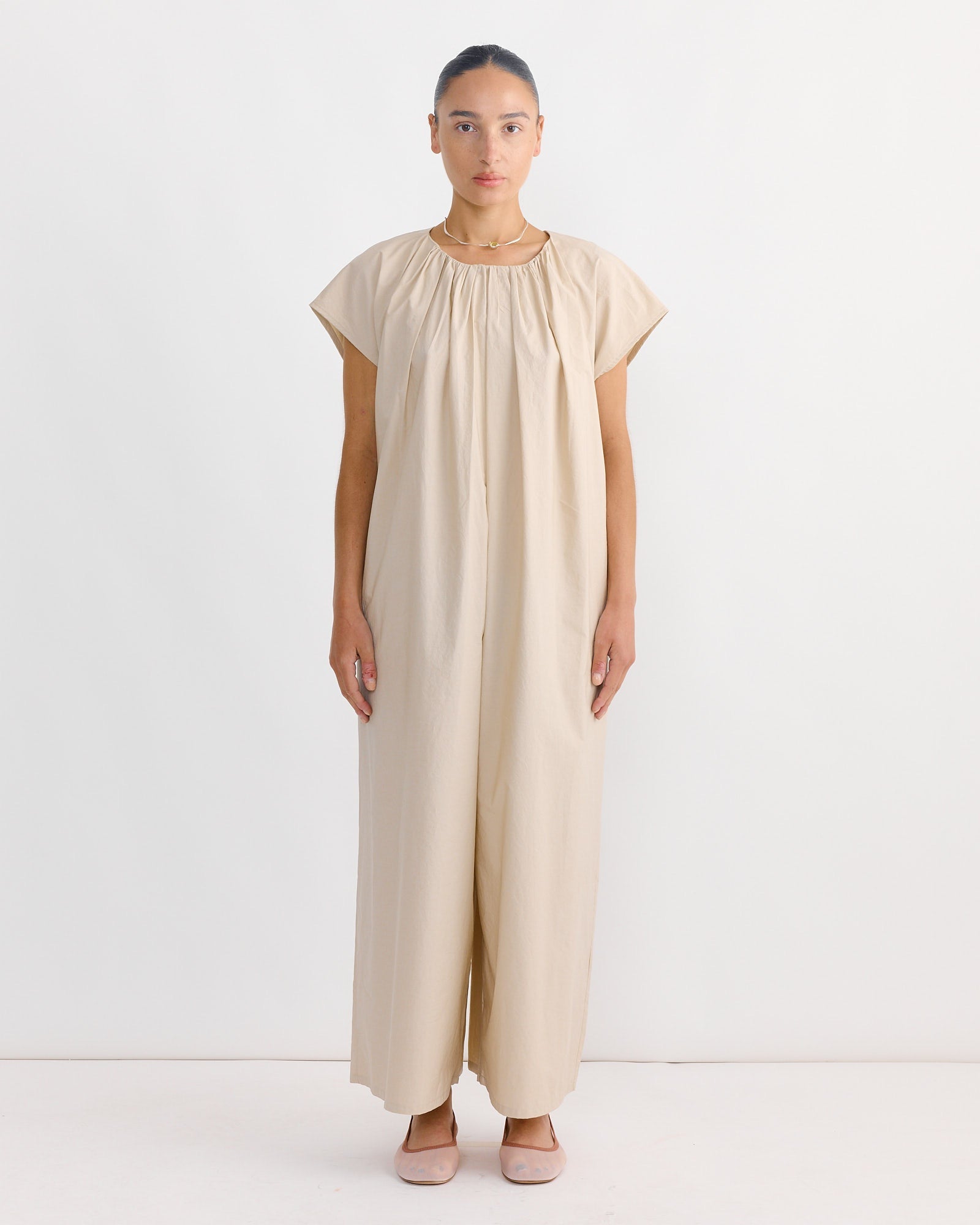 Shirred Jumpsuit in Oyster