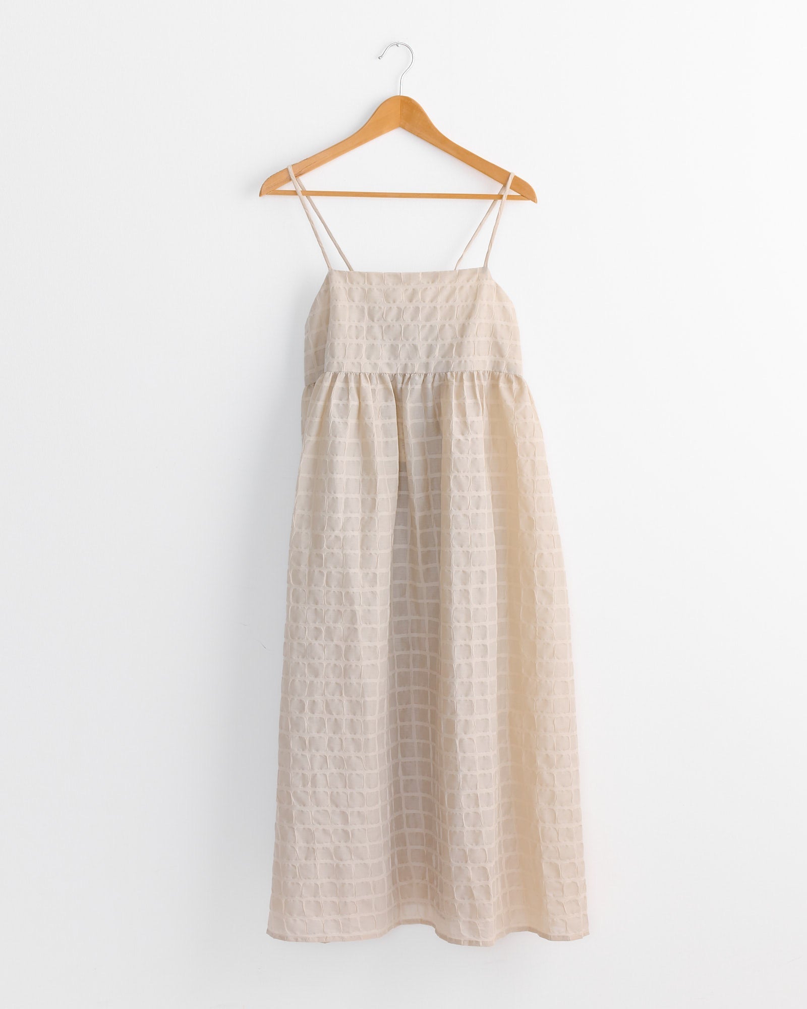 Ripple Finish Strap Dress in Beige