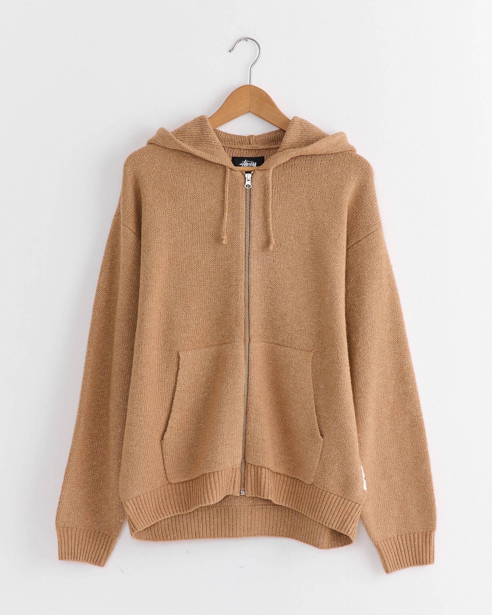 Zip Up Hooded Sweater in Camel