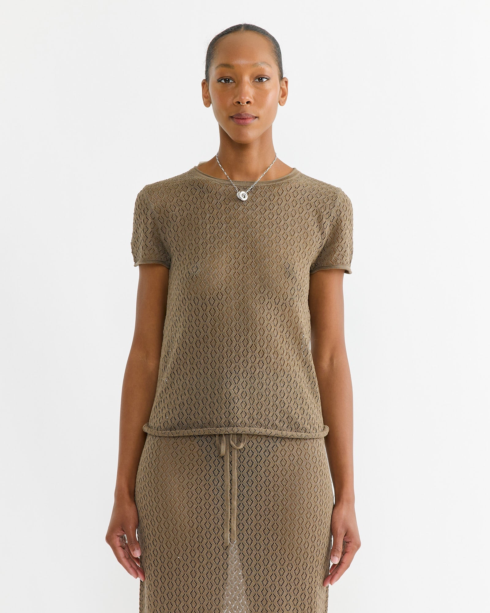 Pointelle Baby Tee in Earth