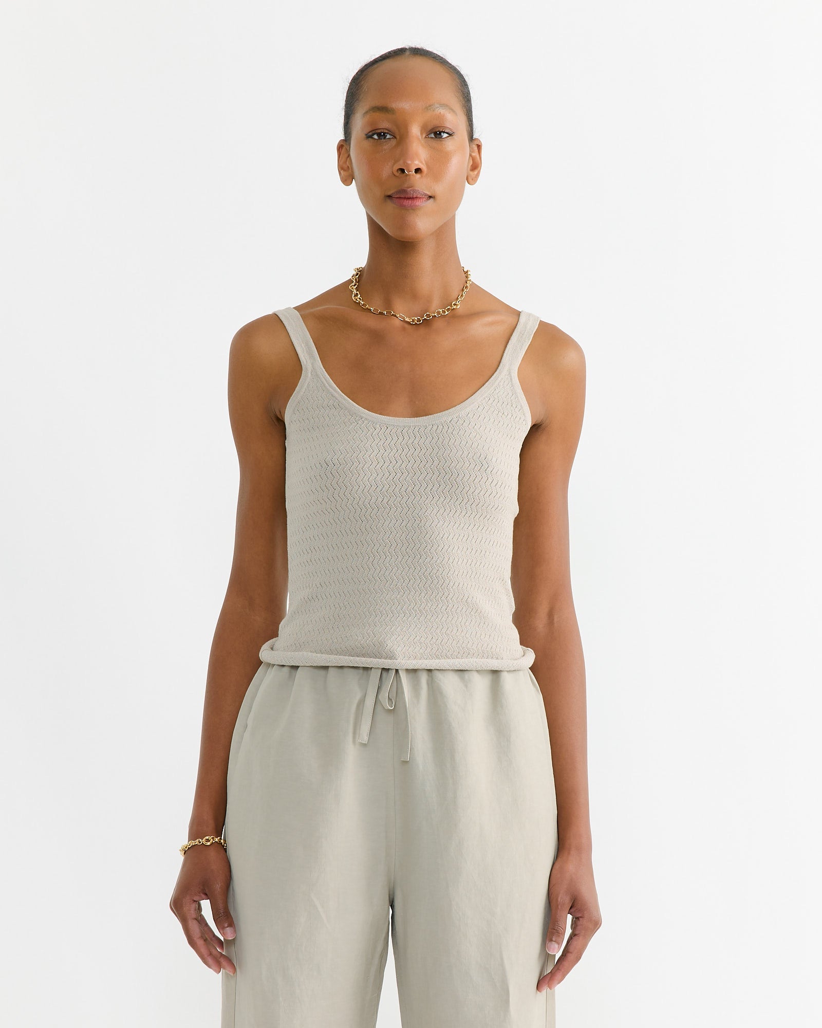 Stretch Pointelle Camisole in Clay