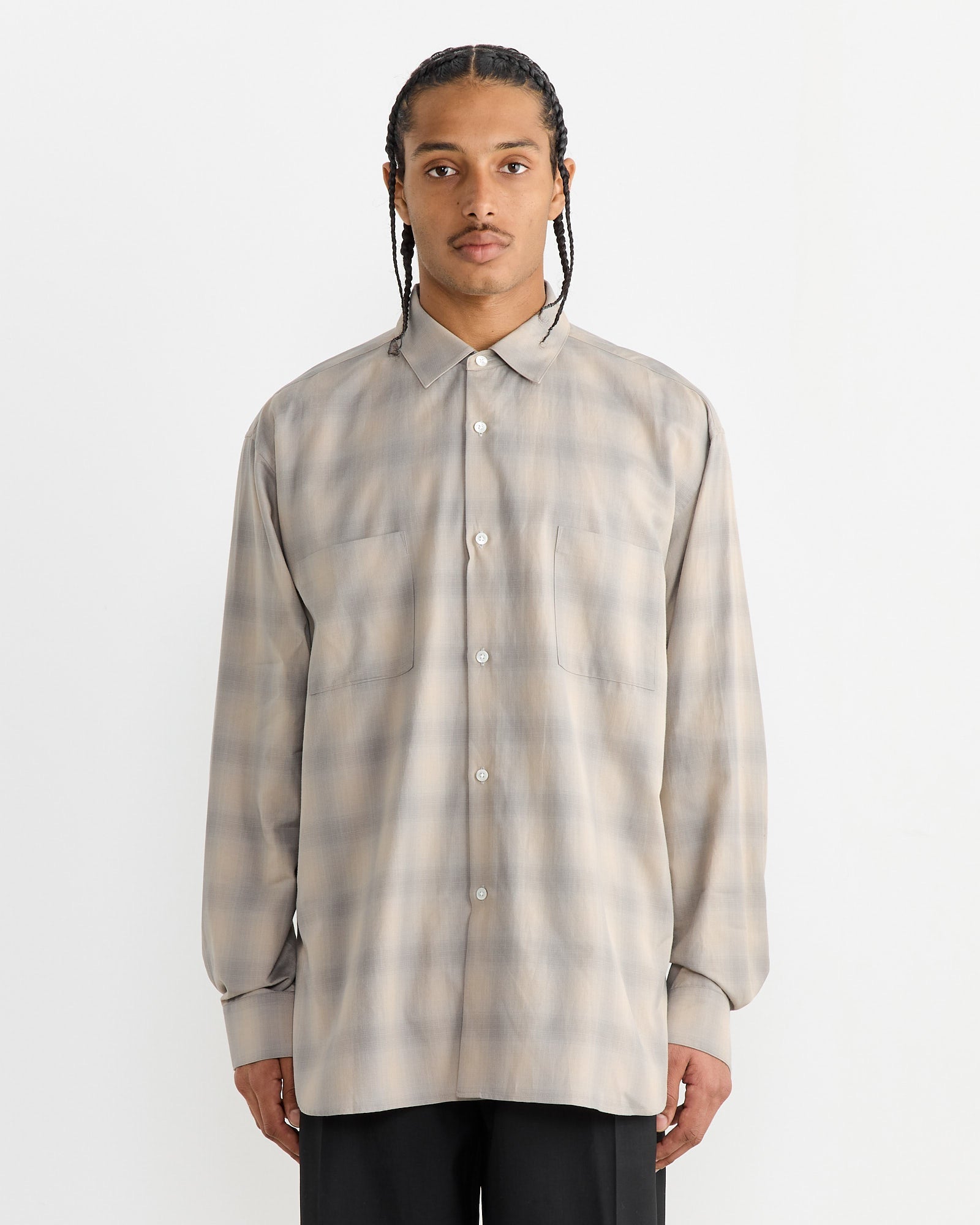 Check Oversized Down Pat Shirt in Taupe Grey