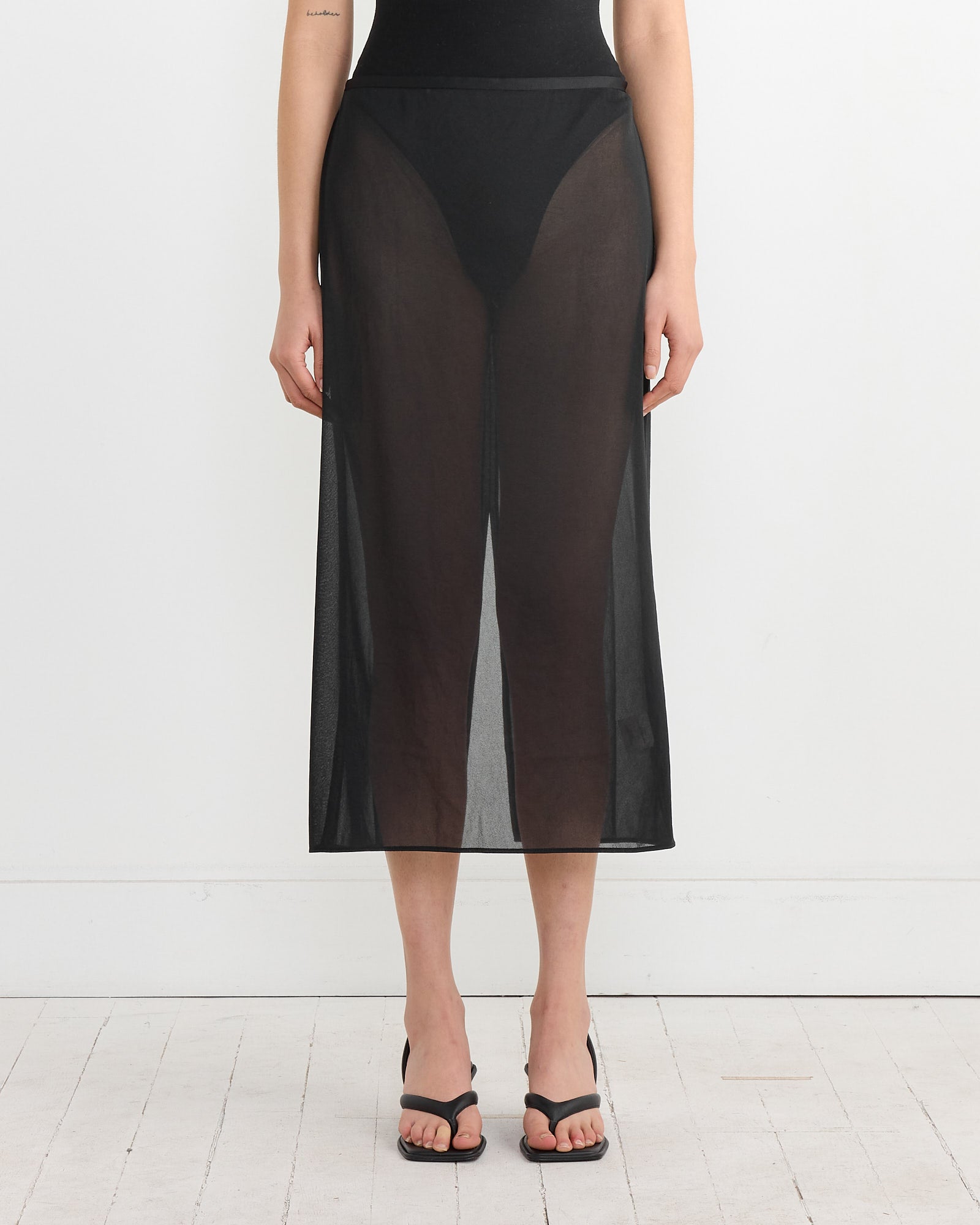 Sheer Maxi Pencil Skirt in Black