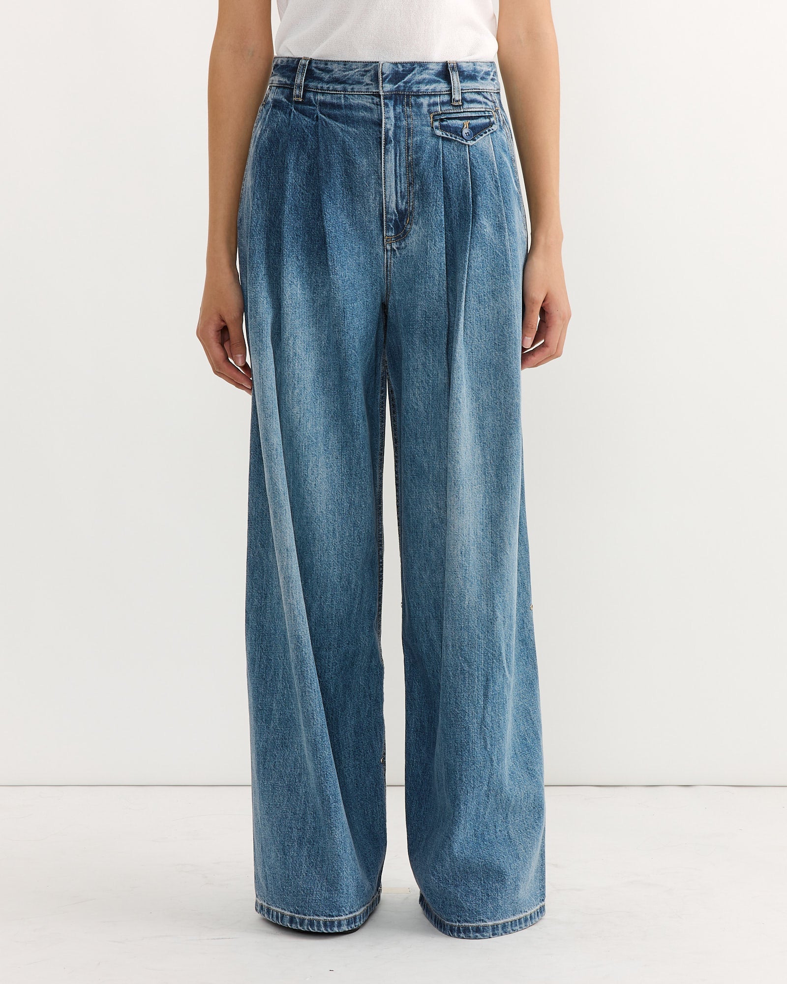Spring Tripe Pleat Pant in Classic Blue