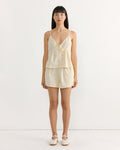 Placket Short Set in Butter Stripe