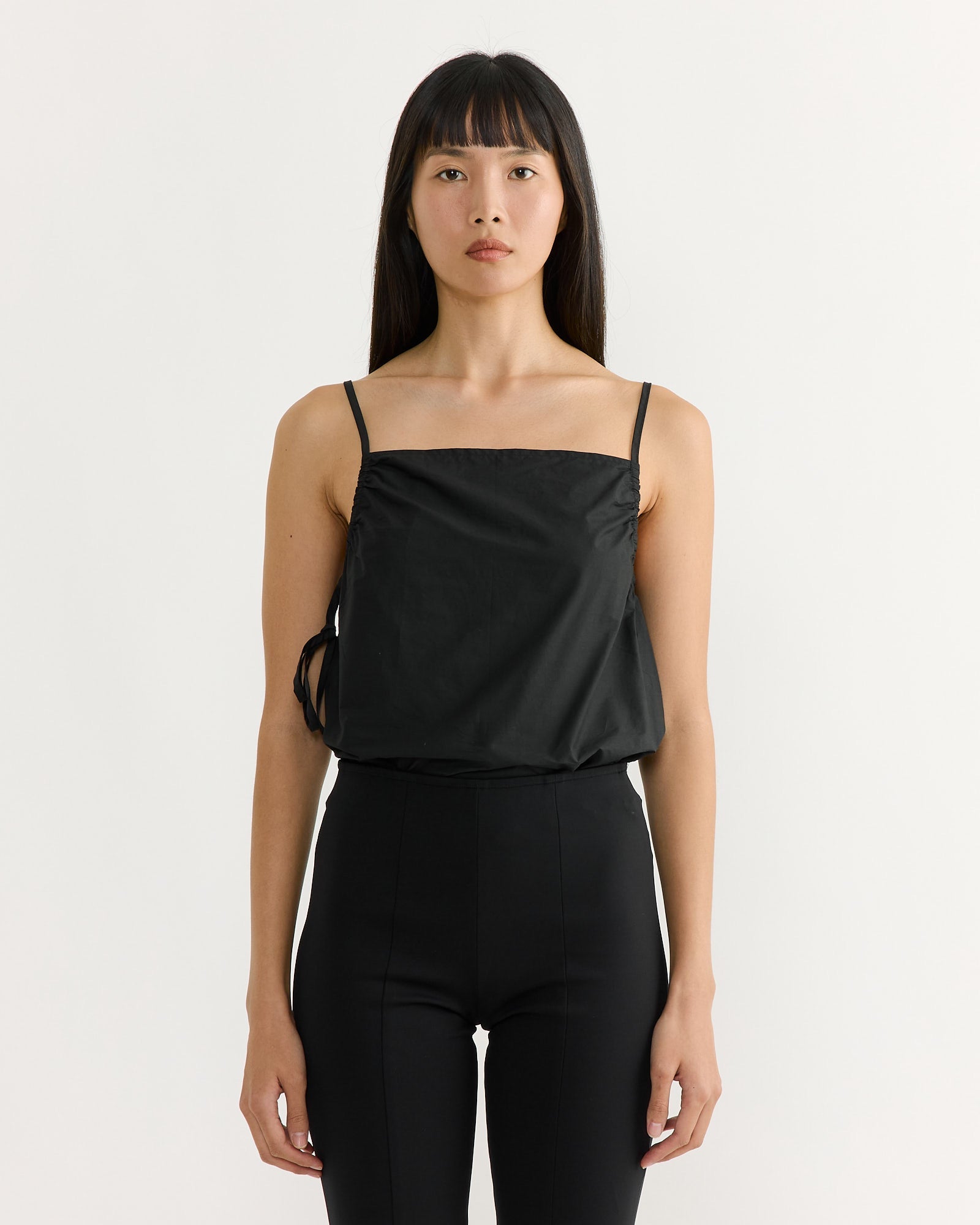 Gathered Strap Top in Black