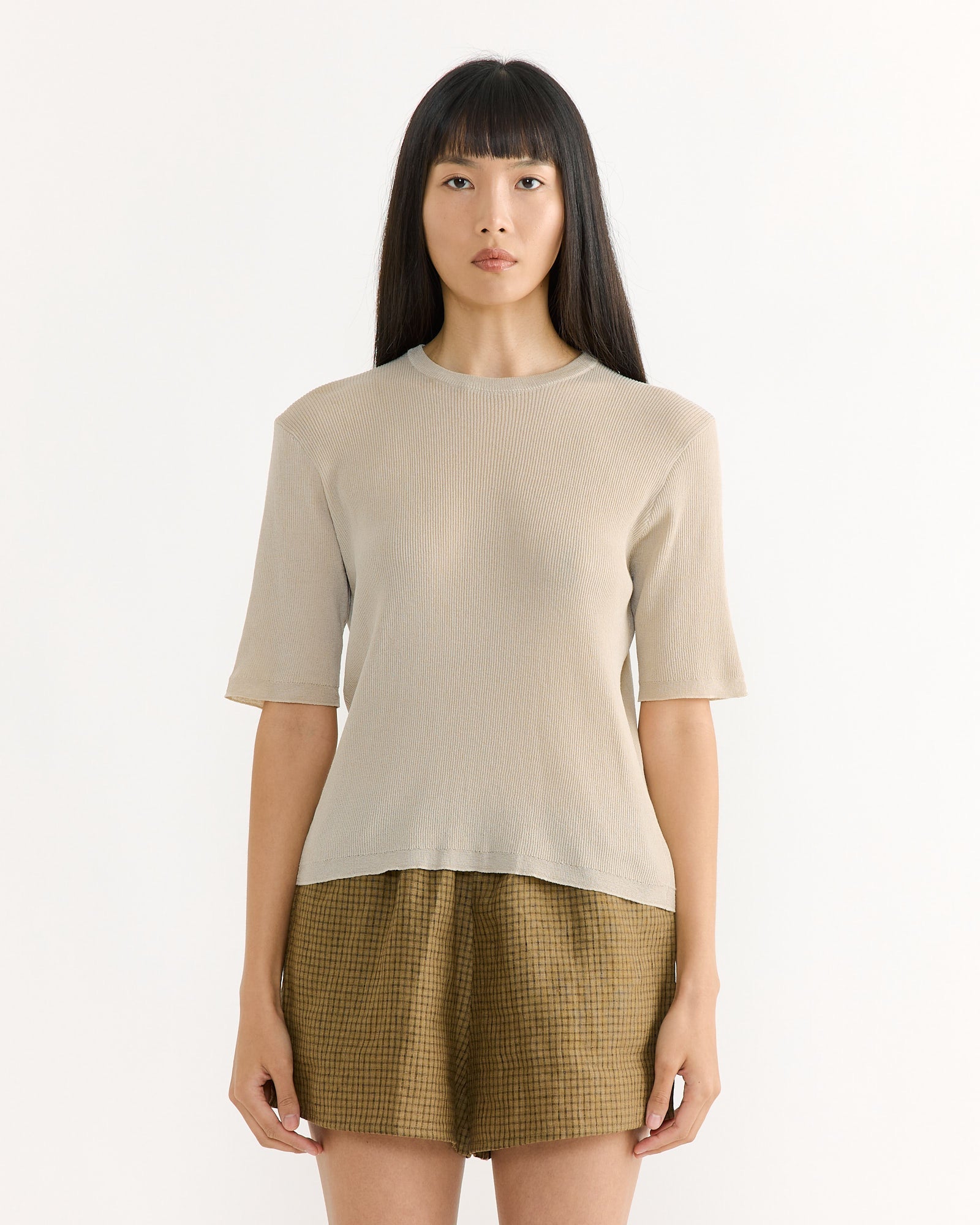 Split Back Tee in Stone