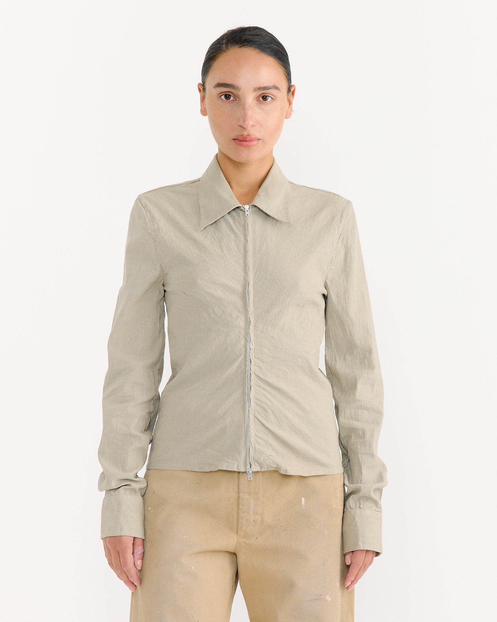 Slim Zip Shirt in Dry Grass