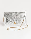 Metallic Leather Clutch in Silver