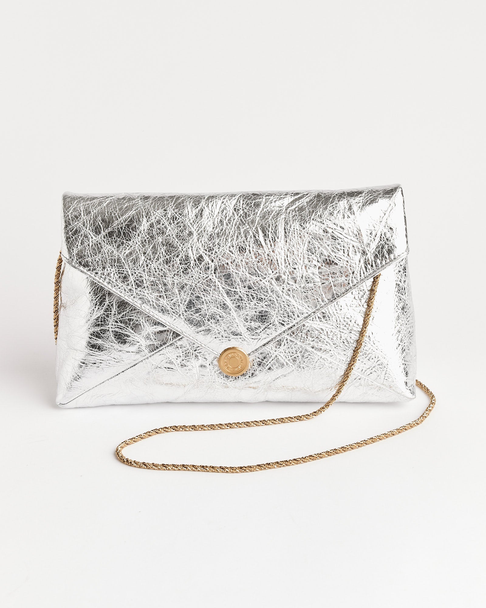Metallic Leather Clutch in Silver