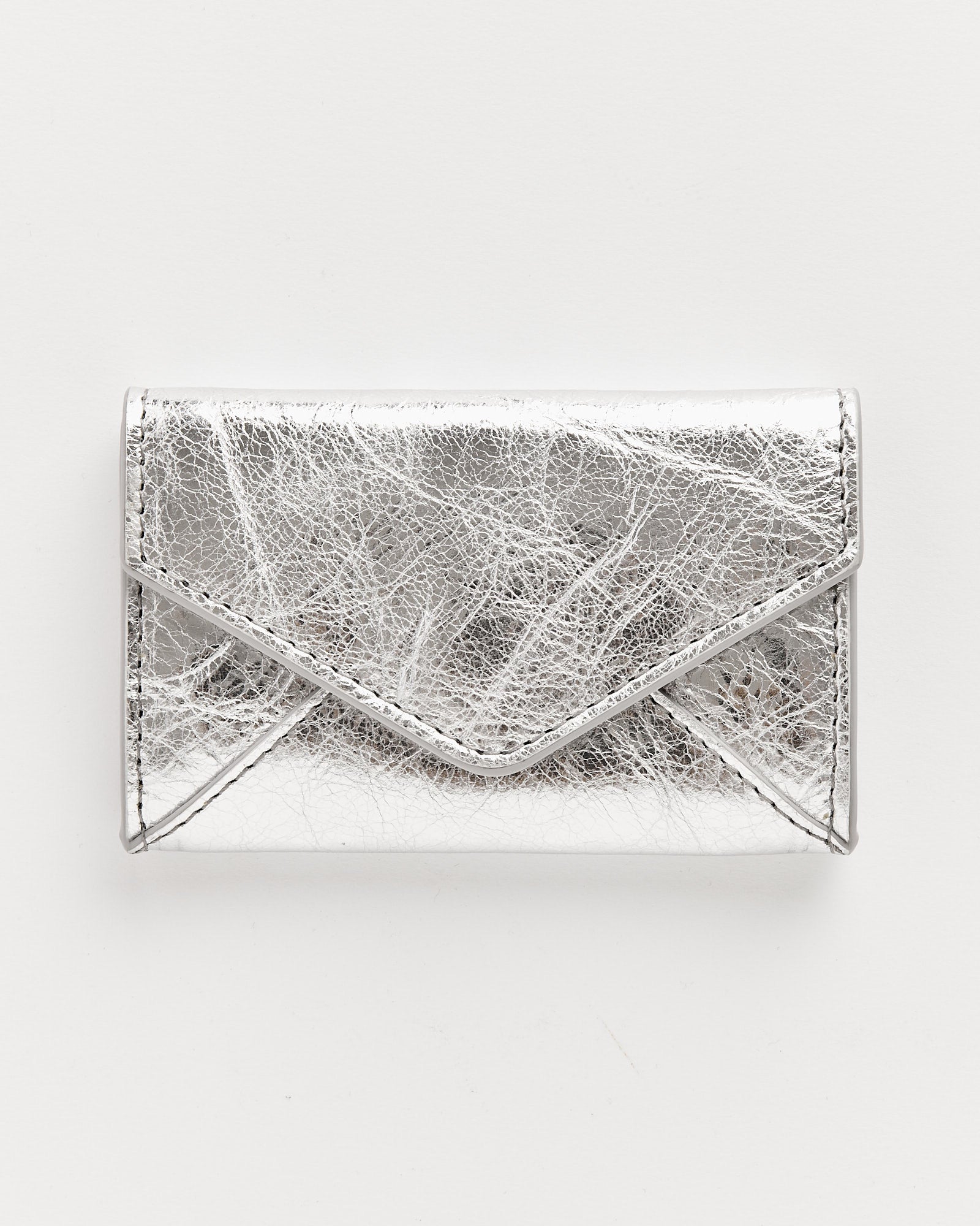 Leather Envelope Card Holder in Silver