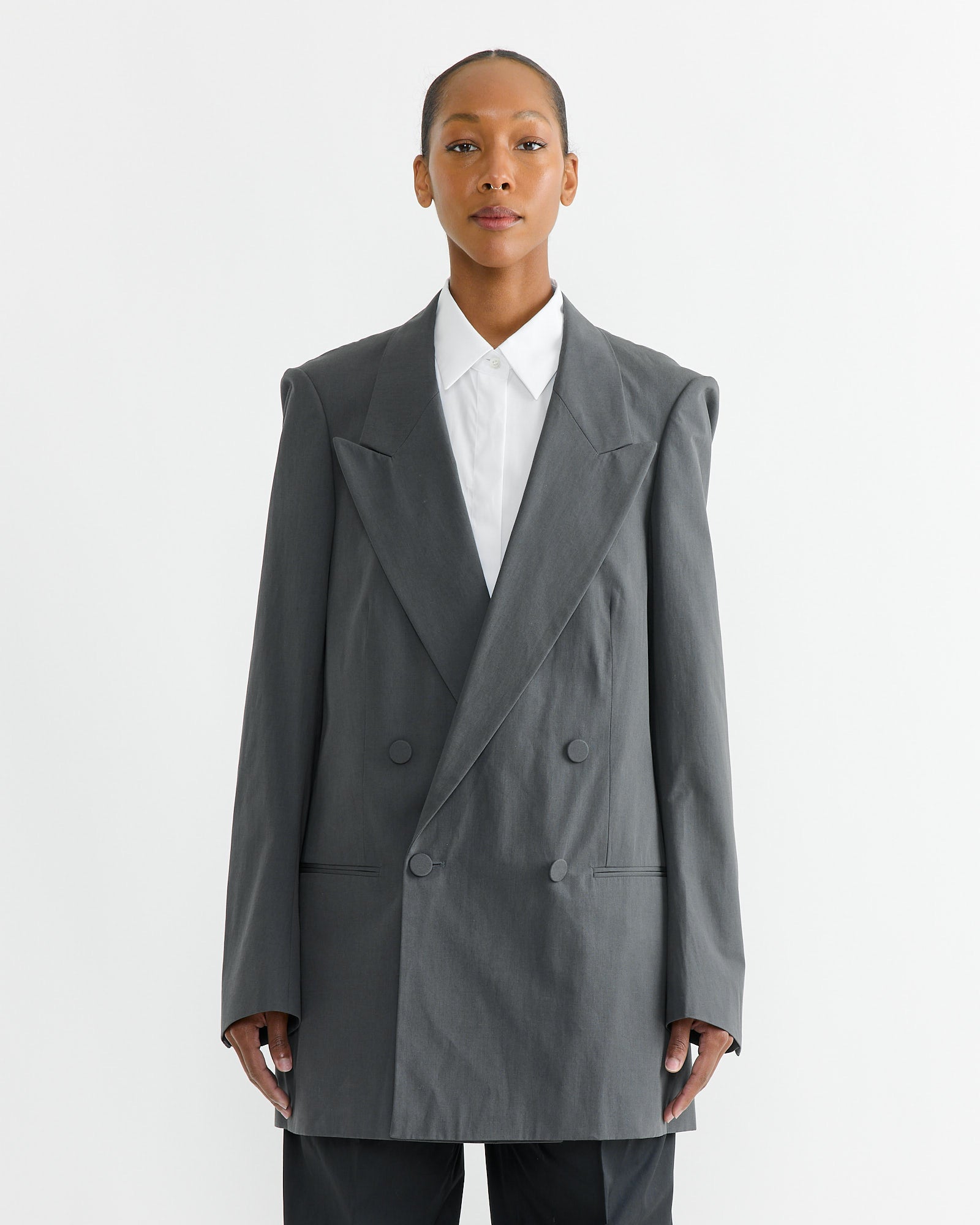 Oversized Double Breasted Jacket in Dark Grey