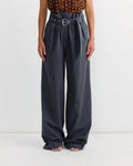 Belted Cotton Pants in Dark Grey