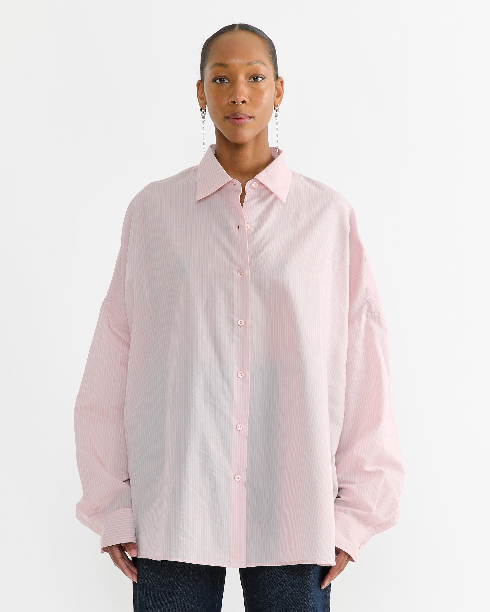 Striped Cocoon Shirt in Light Pink