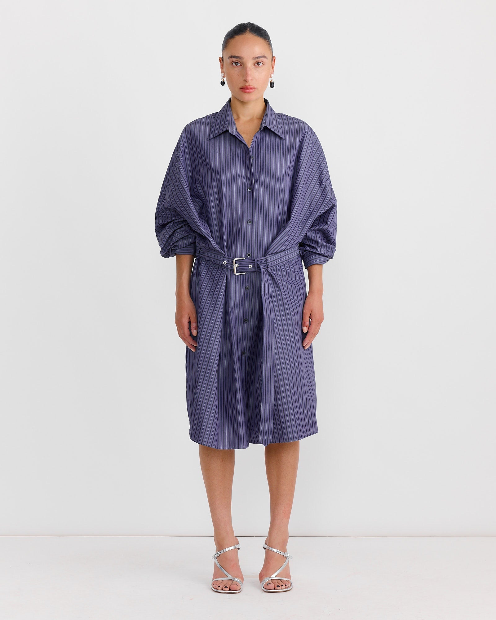 Belted Shirt Dress in Steel