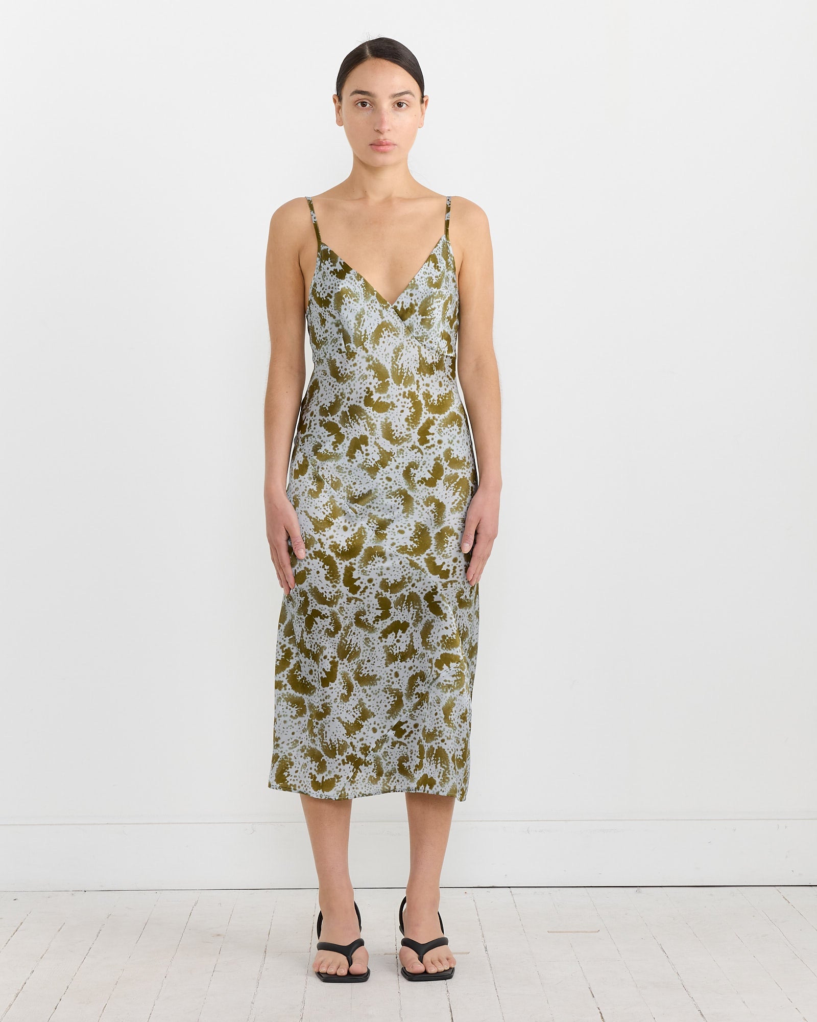 Silk Slip Dress in Khaki