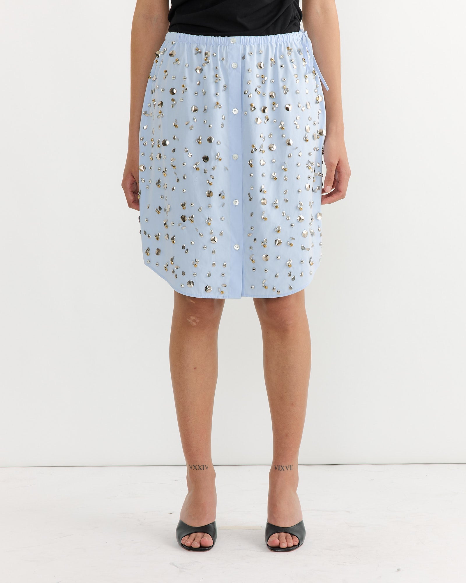Embelished Poplin Skirt in Light Blue