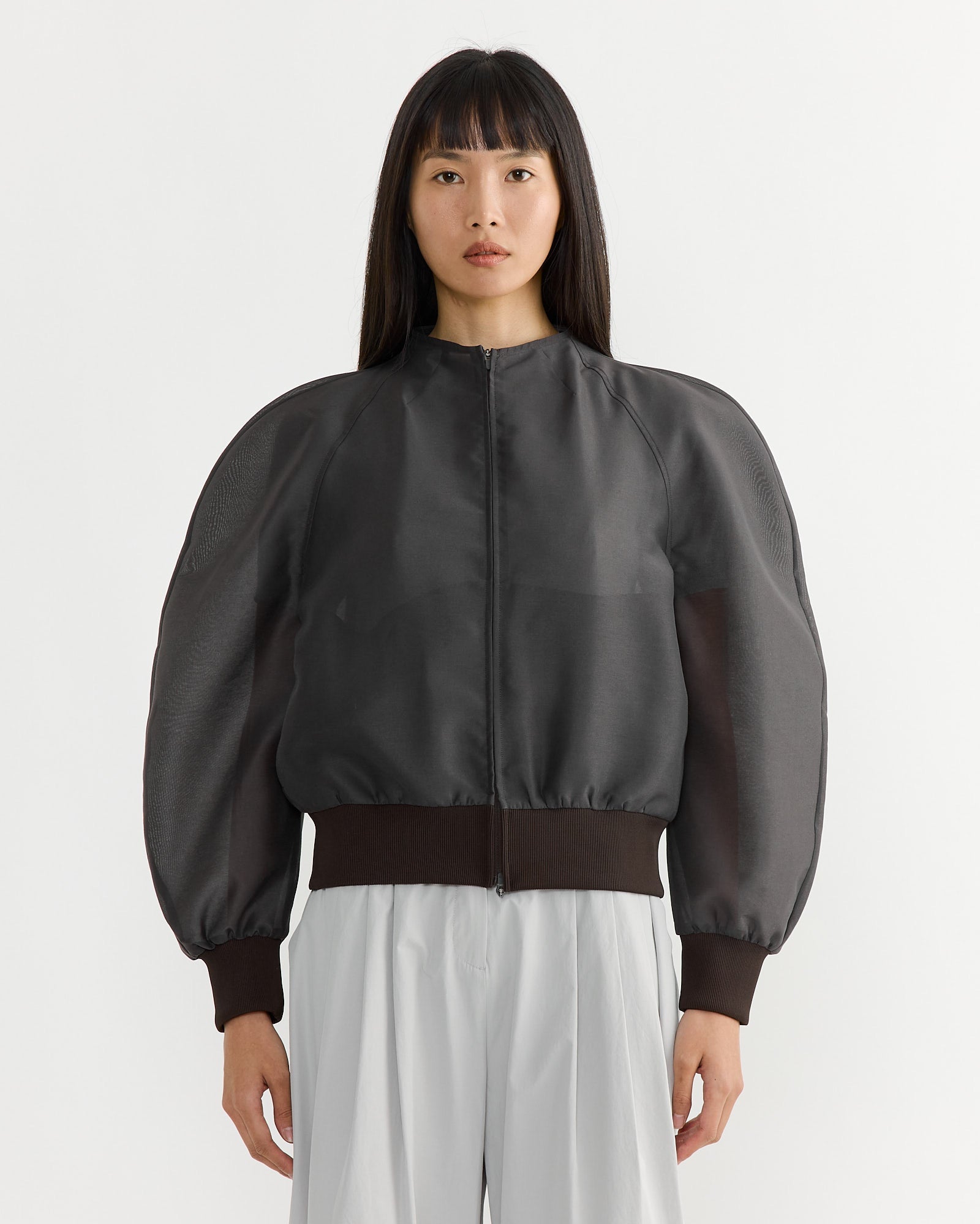 Mock Neck Organza Jumper in Charcoal