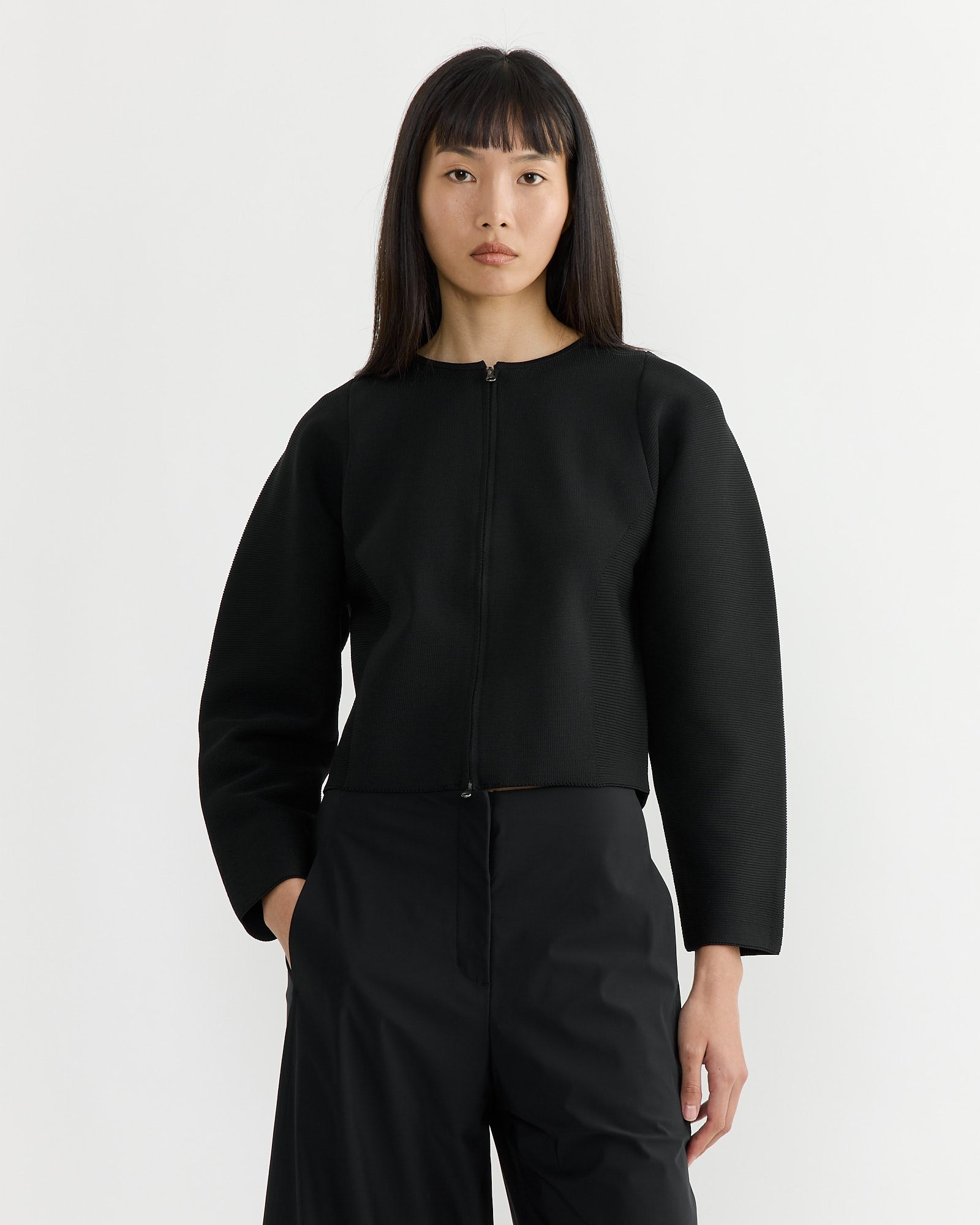 Rounded Zip-Up Cardigan in Black