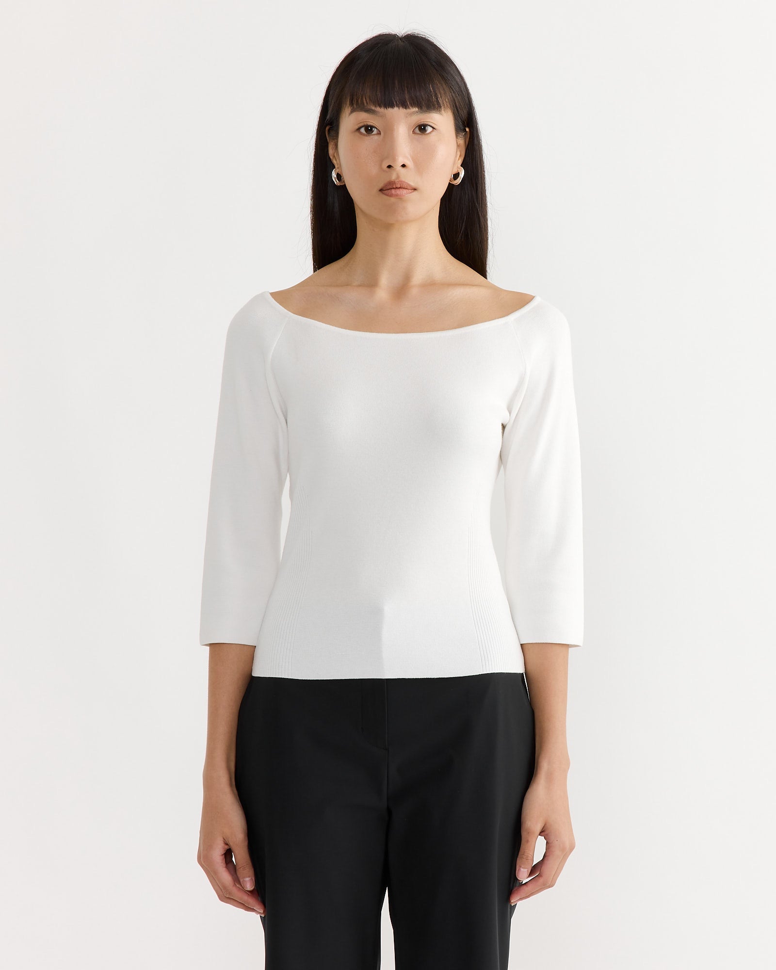 Scoop Neck Knit Top in White