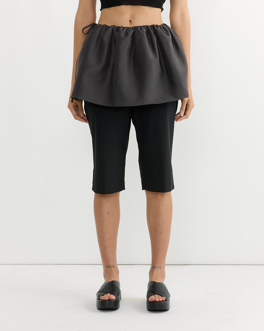 Shirring Organza Belt Skirt in Charcoal