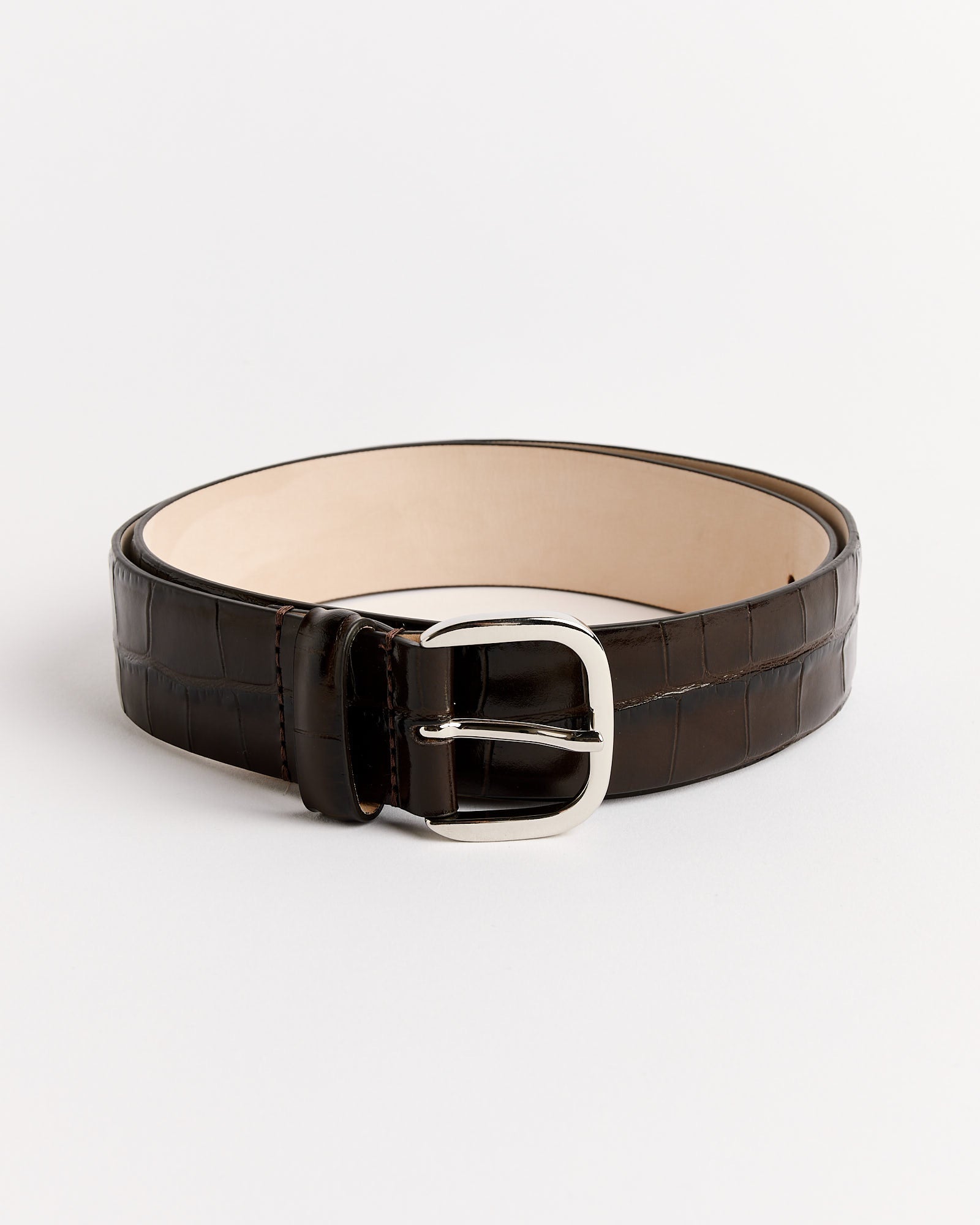 Jeanne Croco Belt in Dark Chocolate/Silver