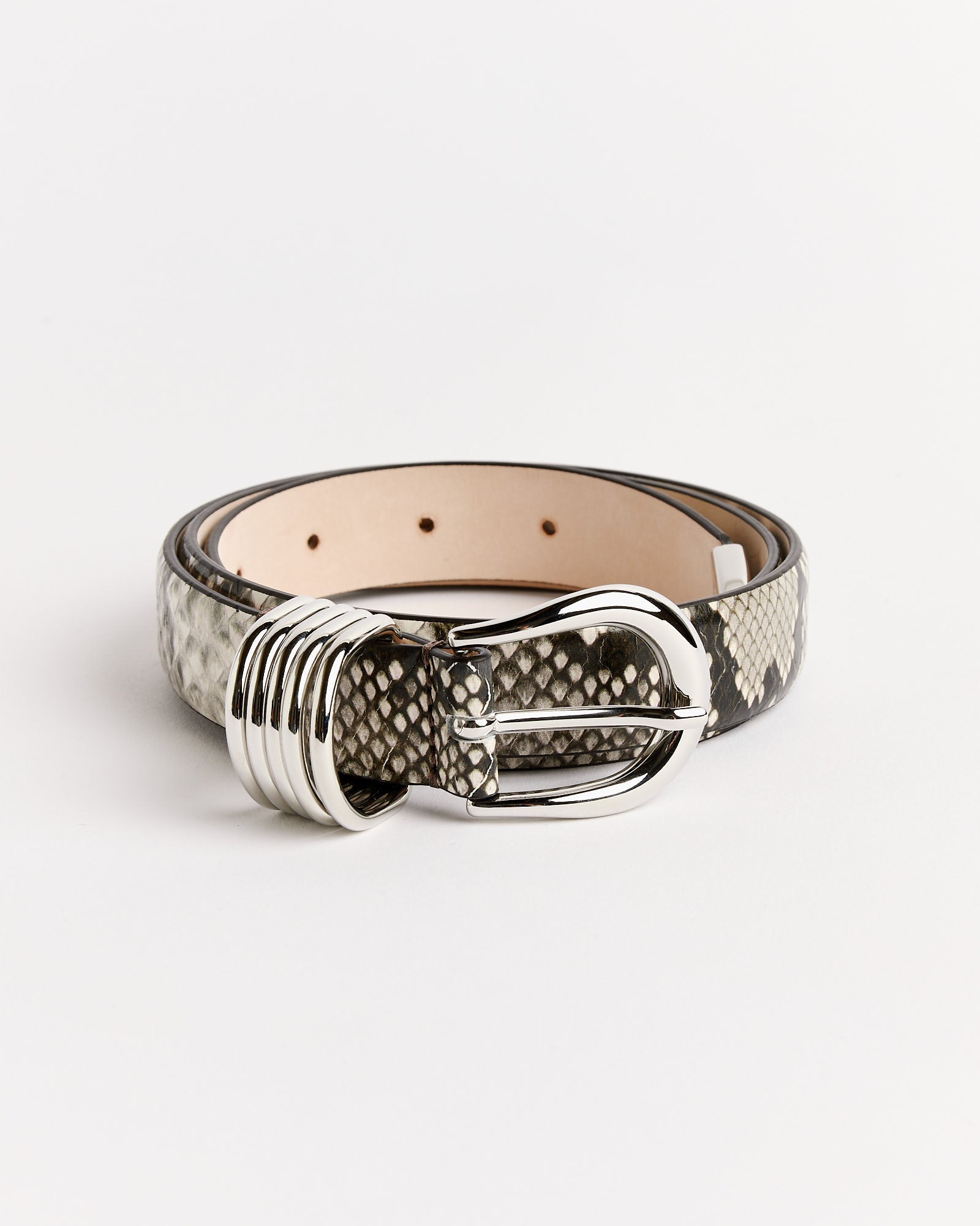 Hollyhock Snake Belt in Ivory Brown/Silver