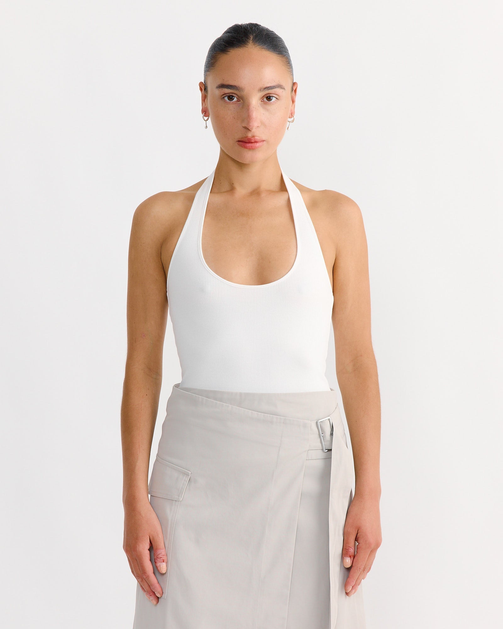 Rib Halter Top in White