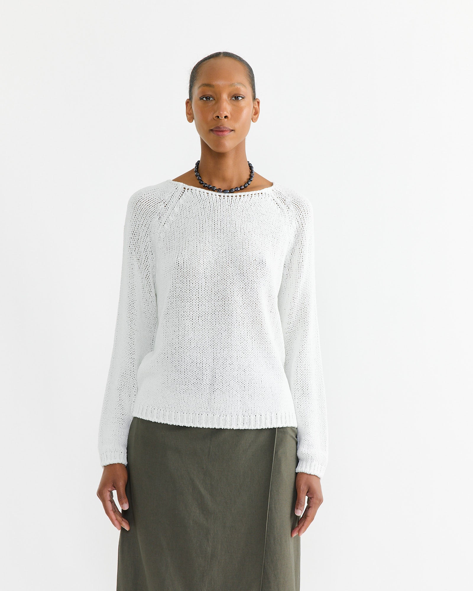 Boat Neck Sweater in White