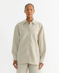 Silk Linen Oversized Shirt in Light Khaki