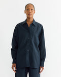 Silk Linen Oversized Shirt in Dark Navy