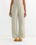 Silk Linen Drawstring Pant in Light Khaki