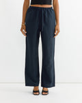 Silk Linen Drawstring Pant in Dark Navy
