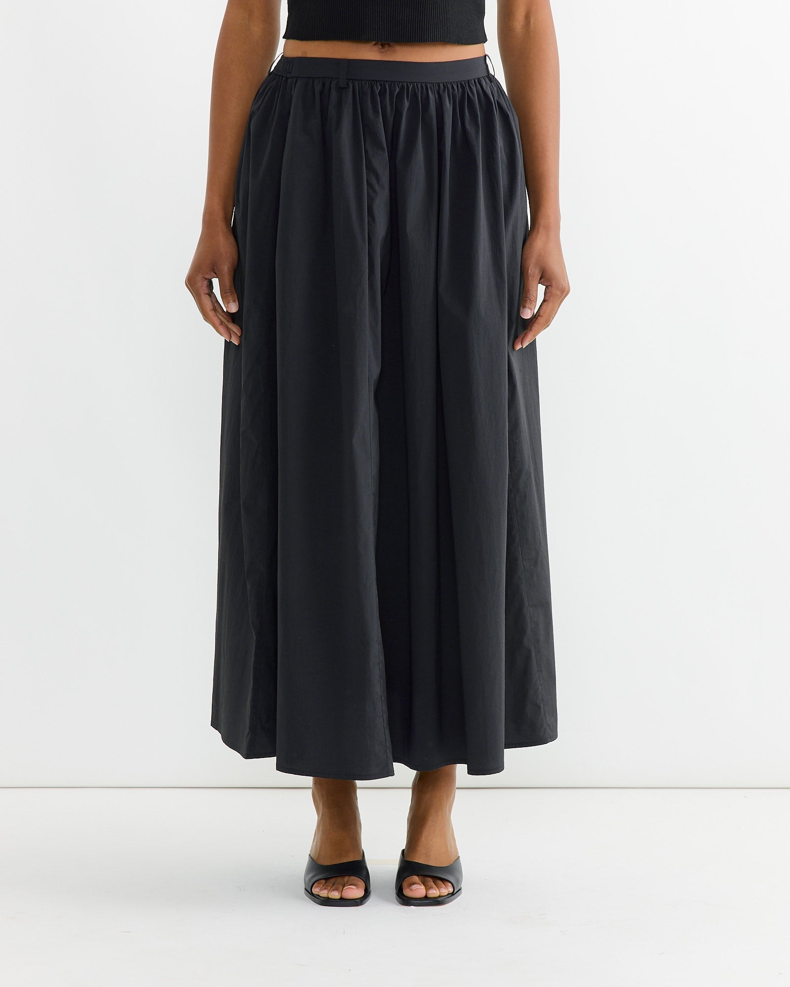 Gathered Maxi Skirt in Black
