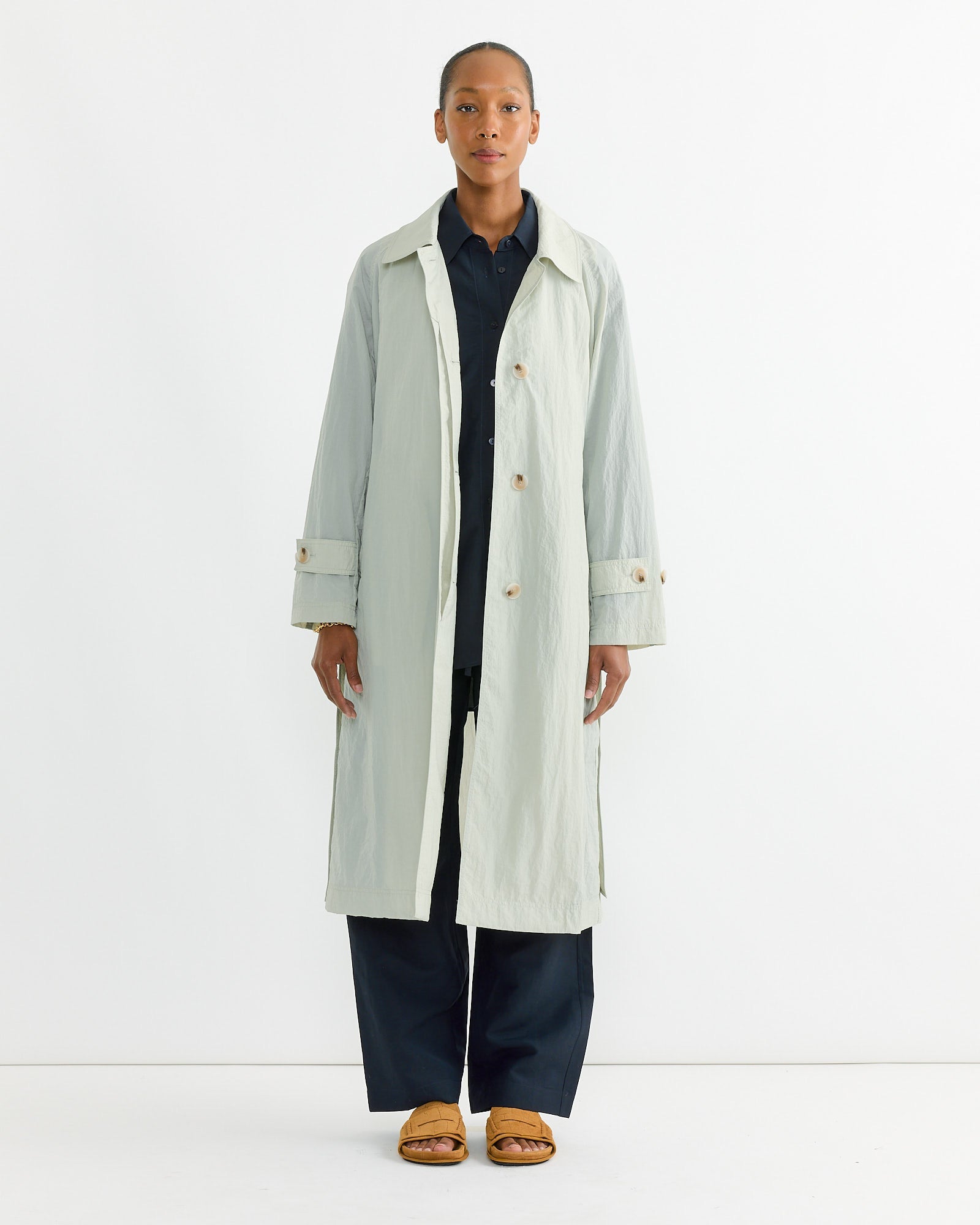 Semi Sheer Trench Coat in Light Green