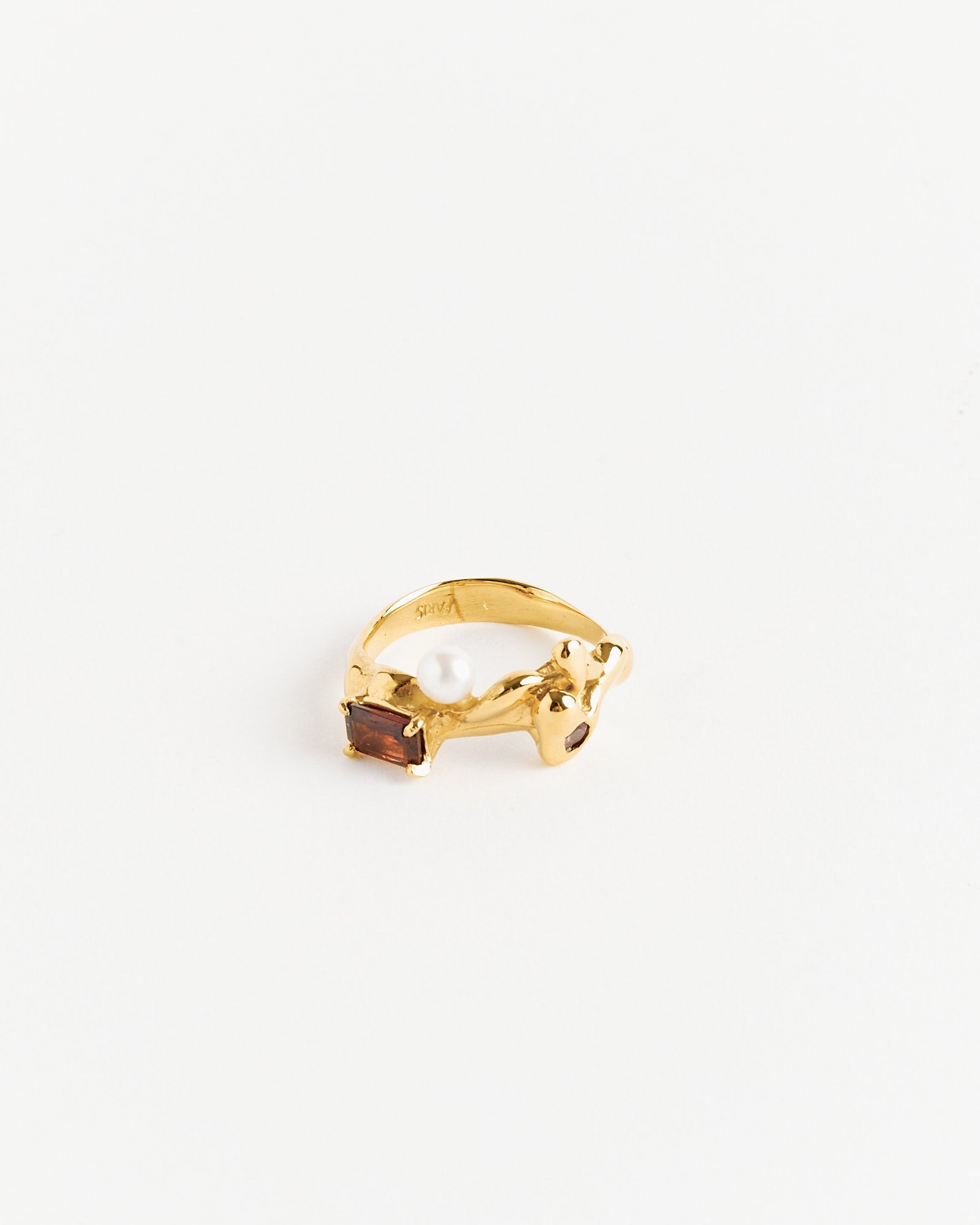 Menage Ring in Gold Plated Bronze/Pink Topaz