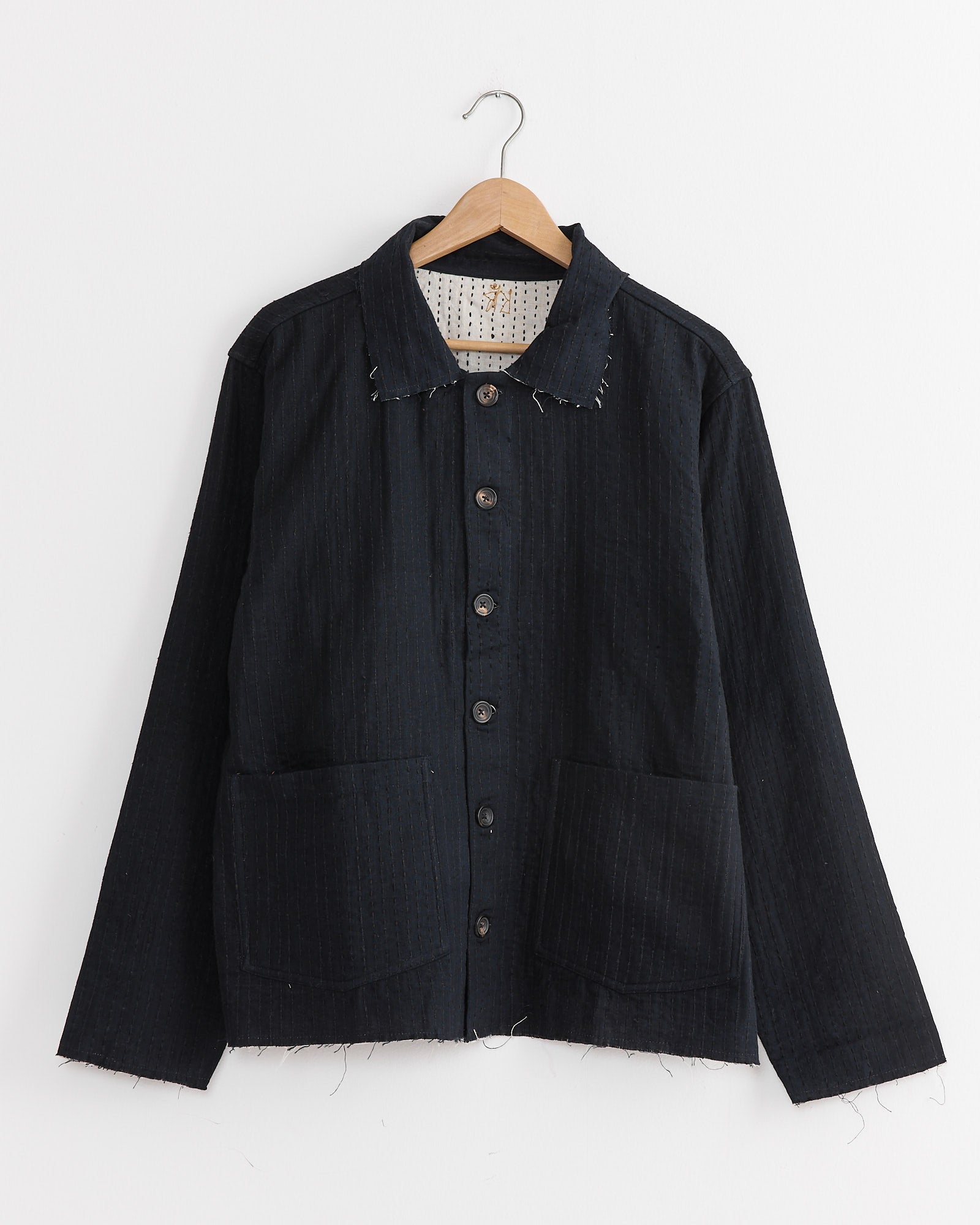 Kantha Cropped Jacket in Black/Ecru