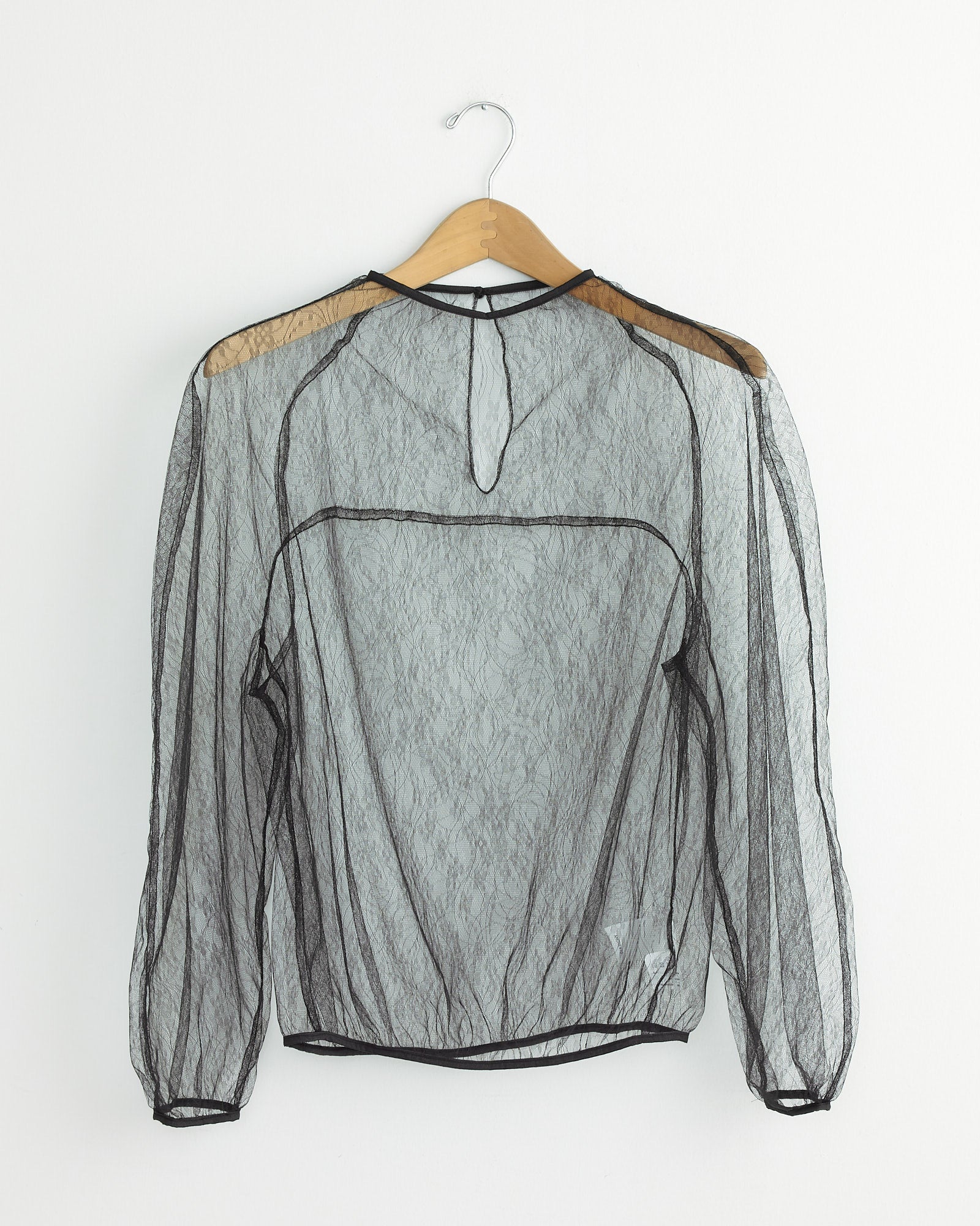 Sheer Lace Mock Neck Top in Black