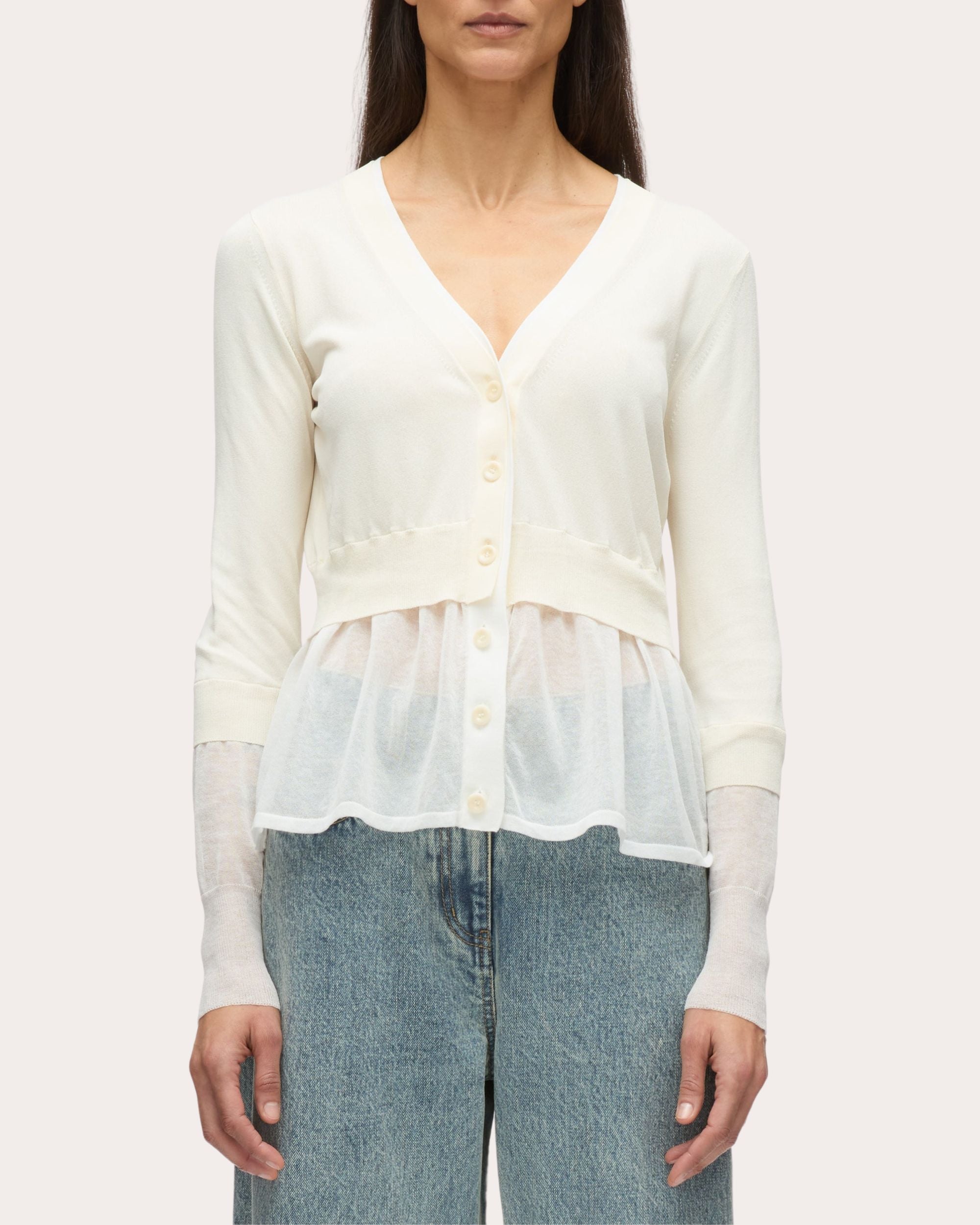 Knit Gauze Combo Layered Peplum Cardigan