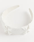 Satin Smocked Flower Headband in White