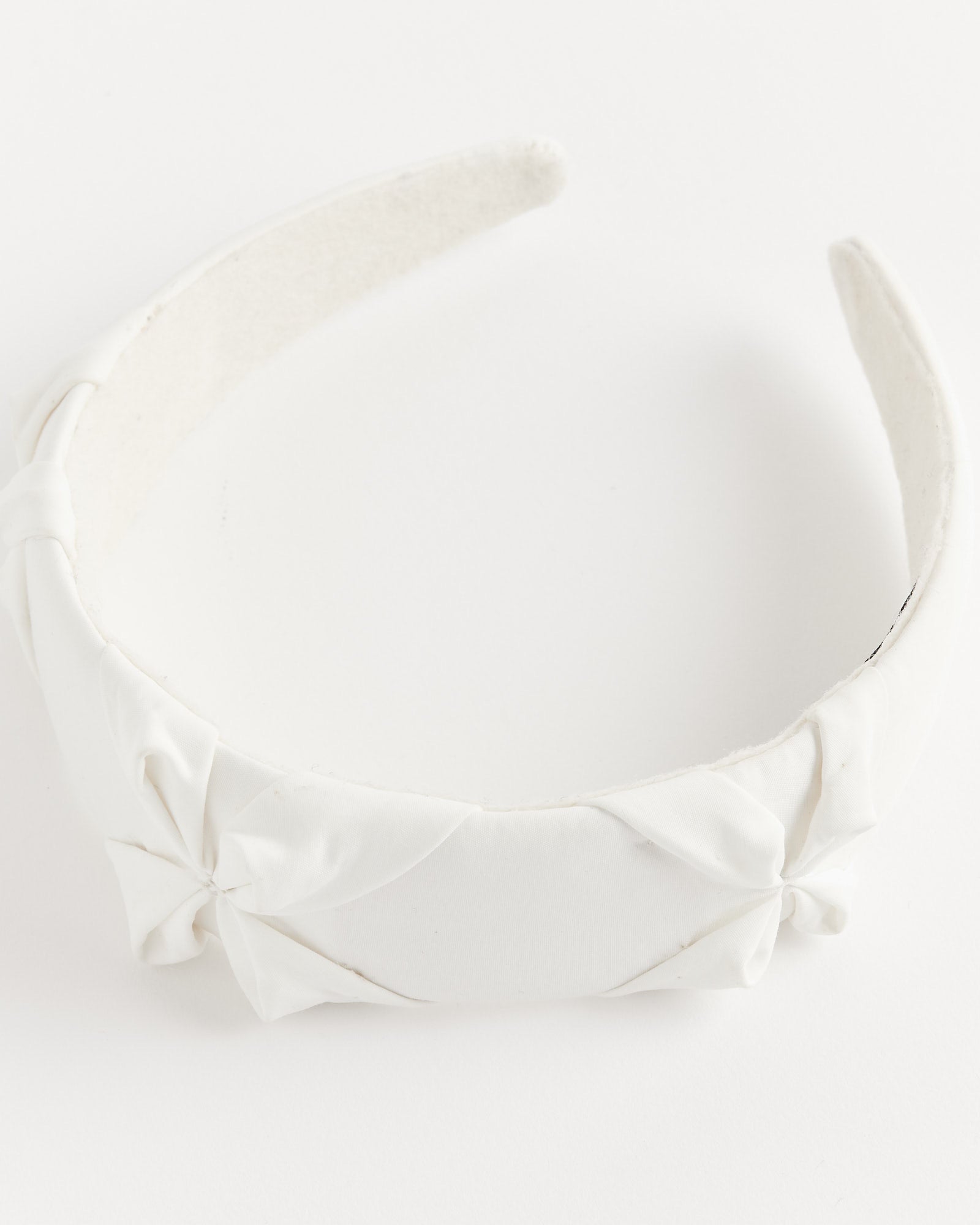 Satin Smocked Flower Headband in White