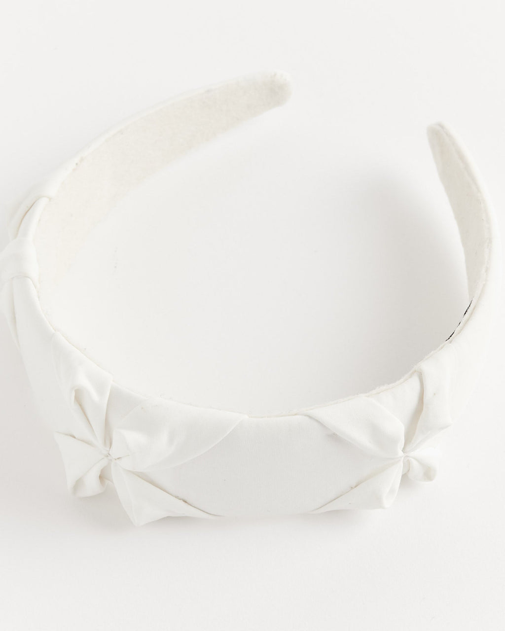 Satin Smocked Flower Headband in White