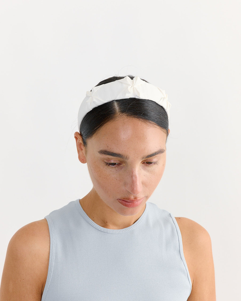 Satin Smocked Flower Headband in White